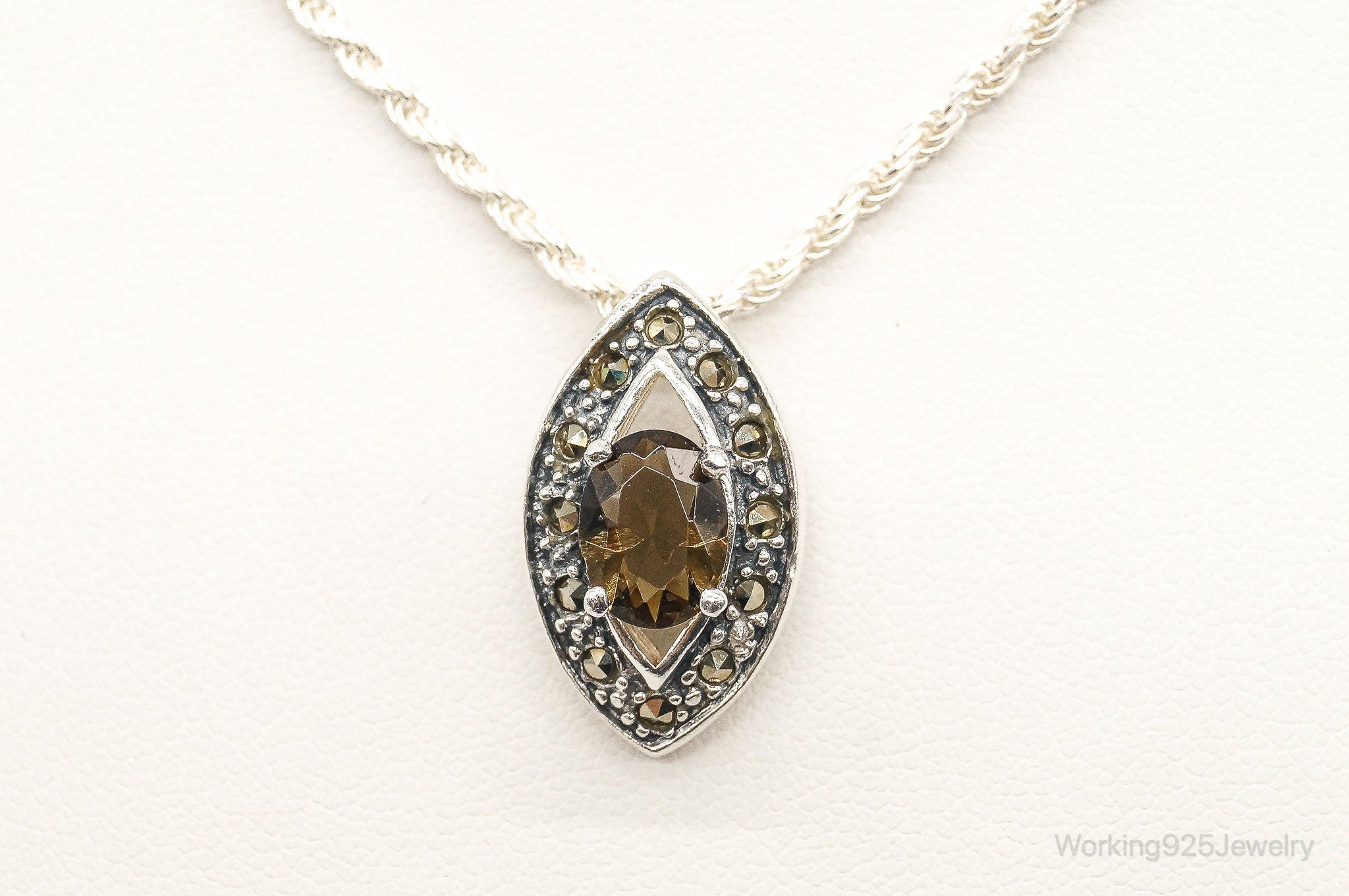 Vintage Smoky Topaz Marcasite Art Deco Sterling Silver Necklace | Jewelry > Necklaces > Pendants | Wiccan Center