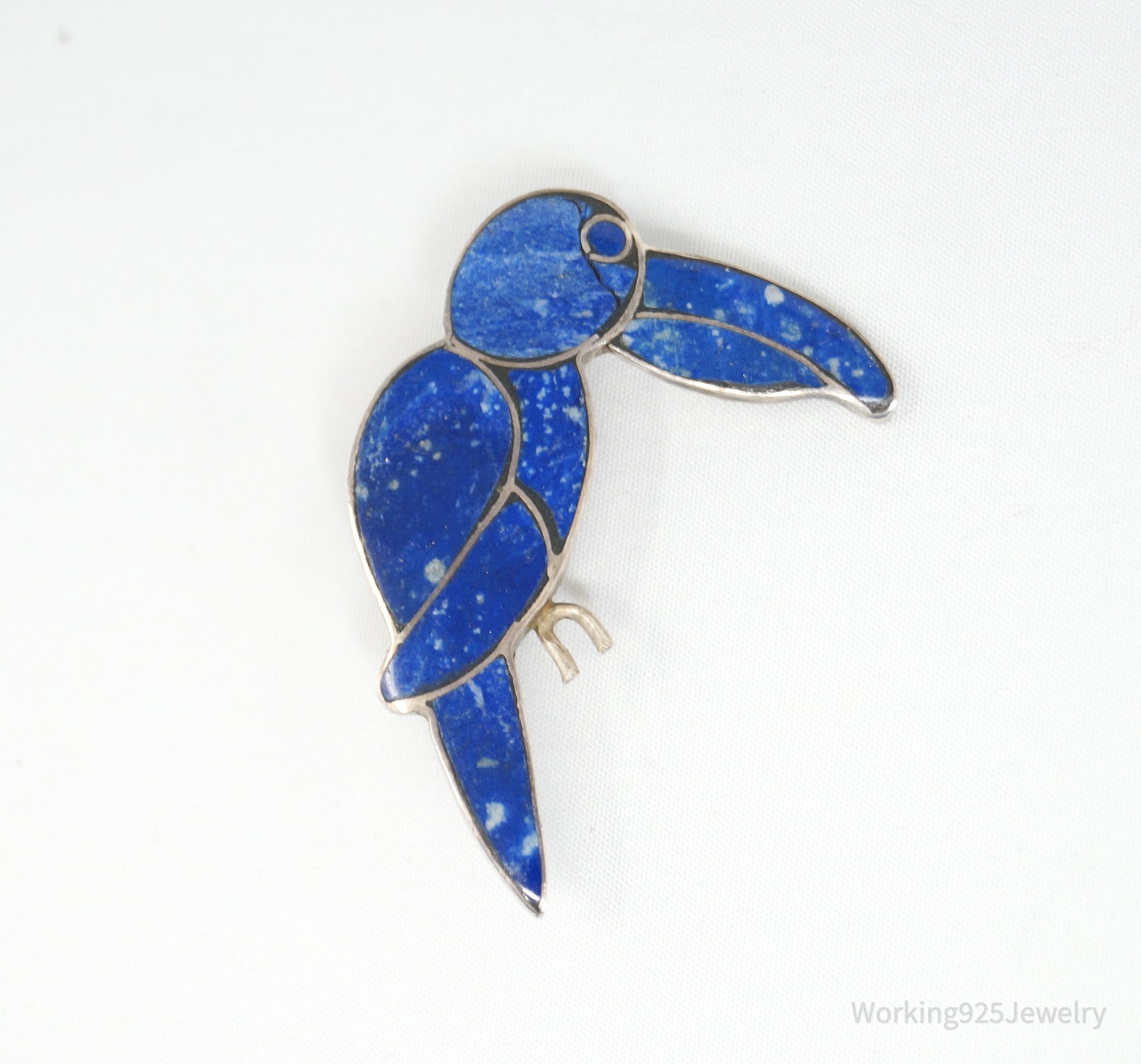 Vintage Handmade Lapis Lazuli Parrot 980 Silver Southwestern Brooch Pendant | Jewelry > Necklaces > Pendants | Wiccan Center