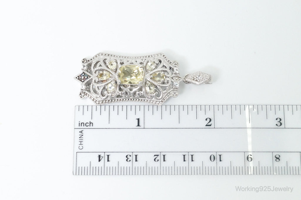 Vintage Art Deco Cubic Zirconia Peridot Sterling Silver Necklace Pendant | Jewelry > Necklaces > Pendants | Wiccan Center
