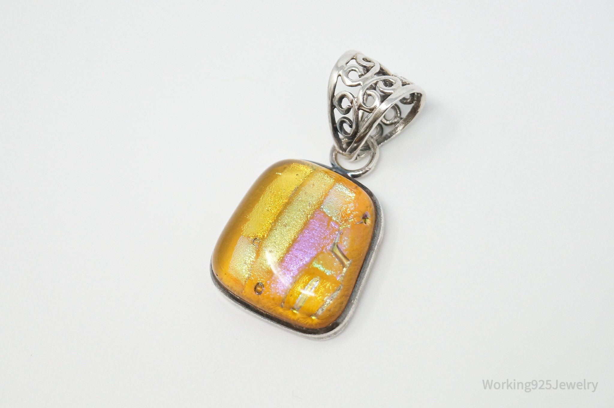 Vintage Large Dichroic Glass Square Sterling Silver Necklace Pendant | Jewelry > Necklaces > Pendants | Wiccan Center