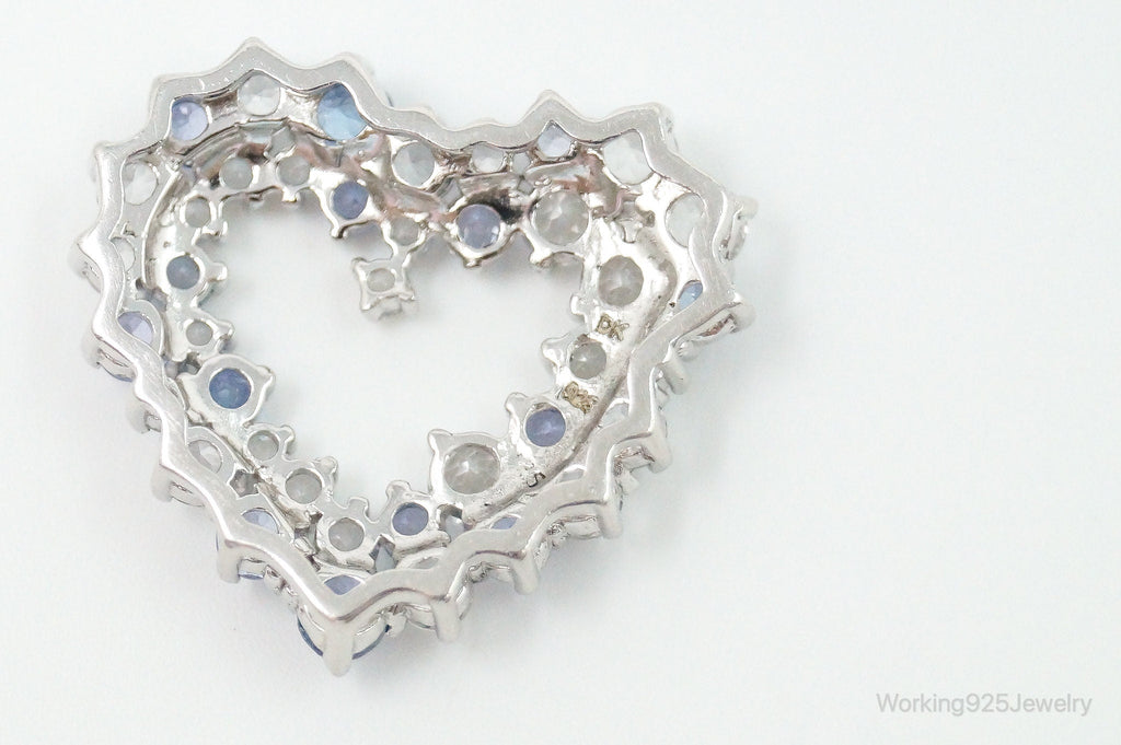 Vintage Designer Open Heart Cubic Zirconia Iolite Sterling Silver Pendant | Jewelry > Necklaces > Pendants | Wiccan Center