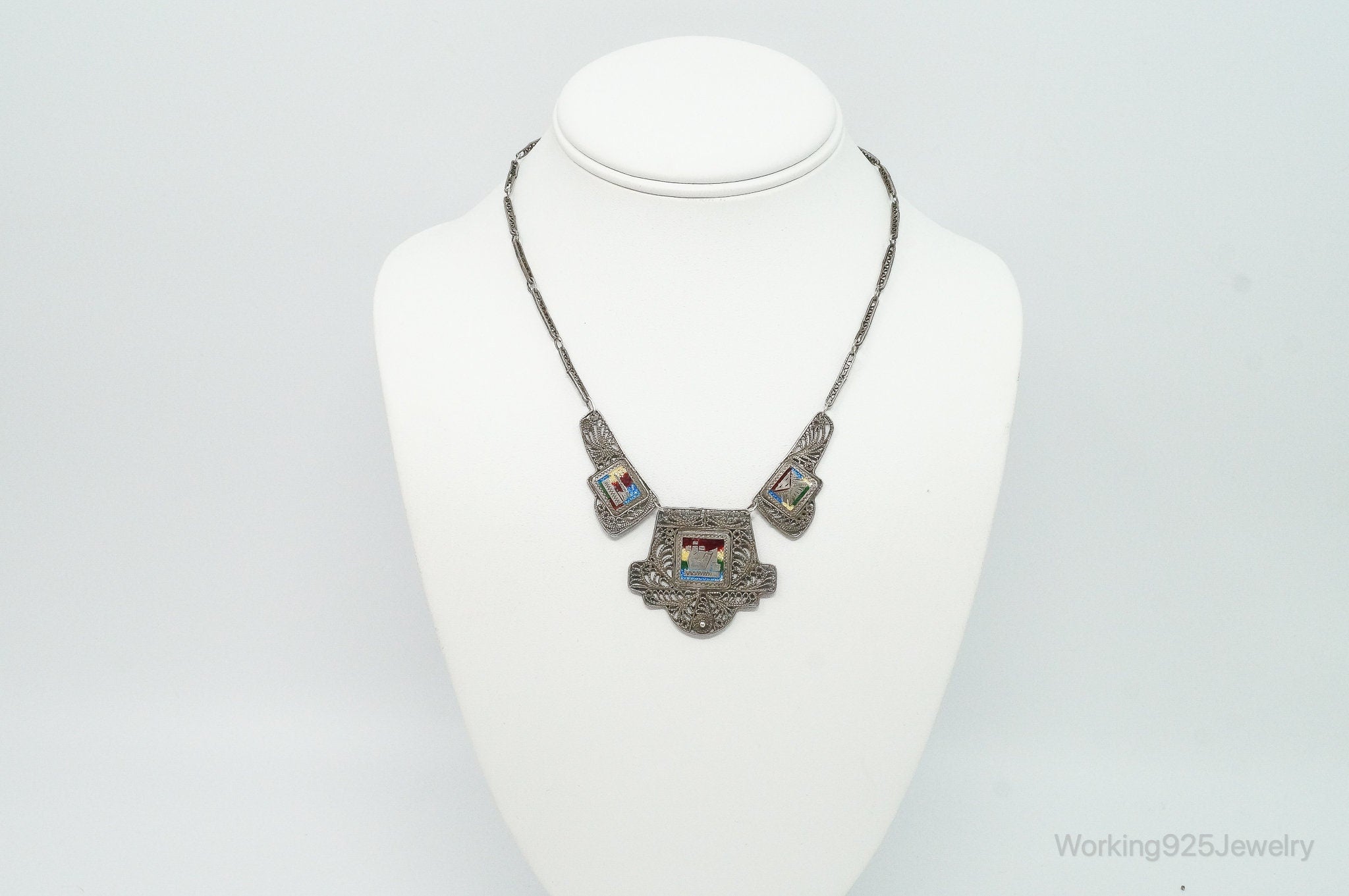 Vintage Enamel Filigree Sterling Silver Necklace | Jewelry > Necklaces > Pendants | Wiccan Center
