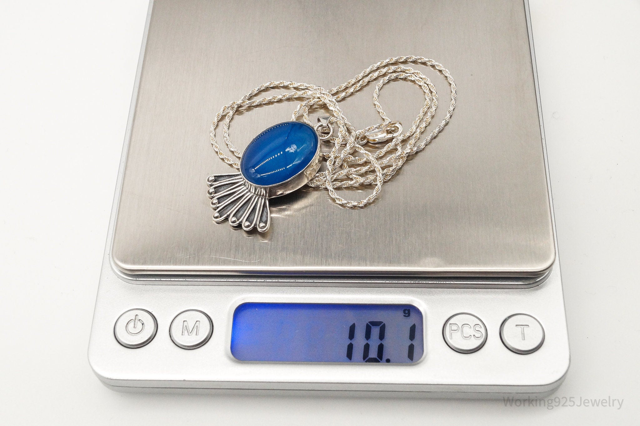 Vintage Deep Blue Chalcedony Sterling Silver Necklace | Jewelry > Necklaces > Pendants | Wiccan Center