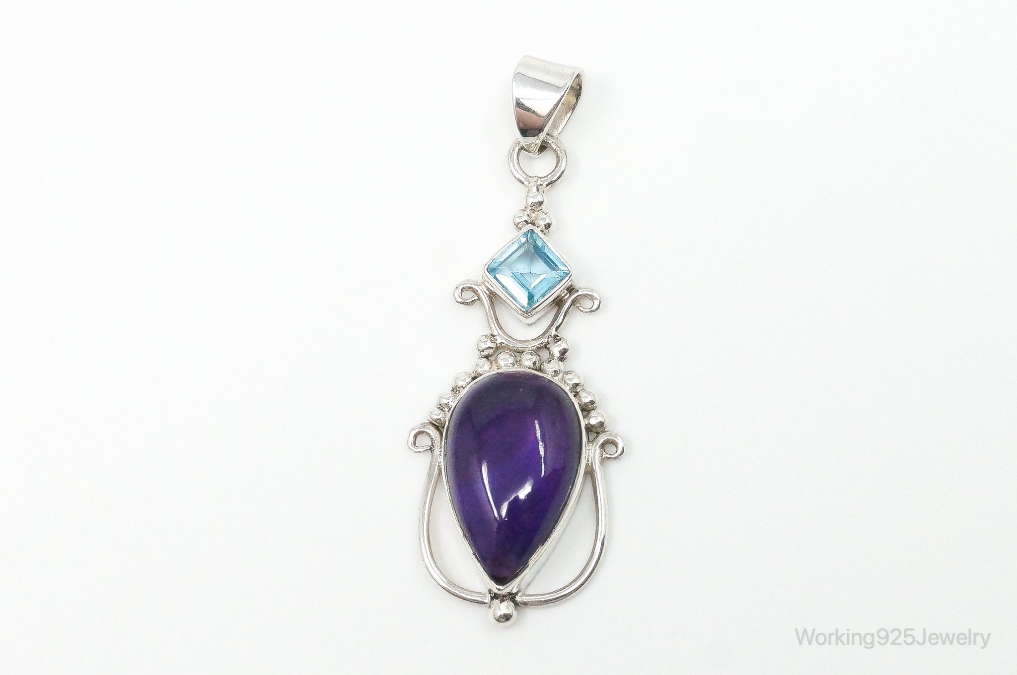Large Vintage Blue Topaz Amethyst Sterling Silver Pendant | Jewelry > Necklaces > Pendants | Wiccan Center
