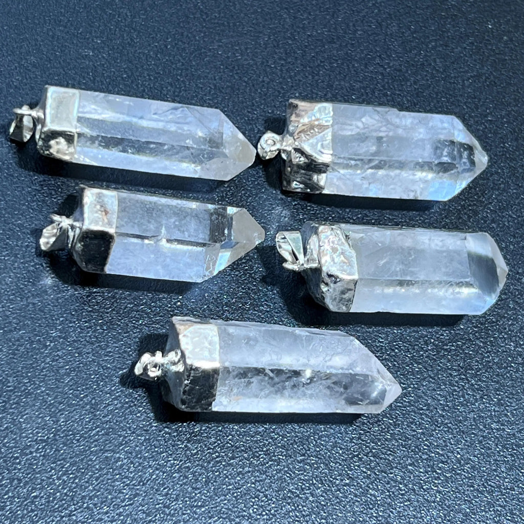 Quartz Crystal Point Pendant (Silver Plated) Gemstone Jewelry Necklace Charm Supply | Craft Supplies & Tools > Beads, Gems & Cabochons > Charms & Pendants > Pendants | Wiccan Center