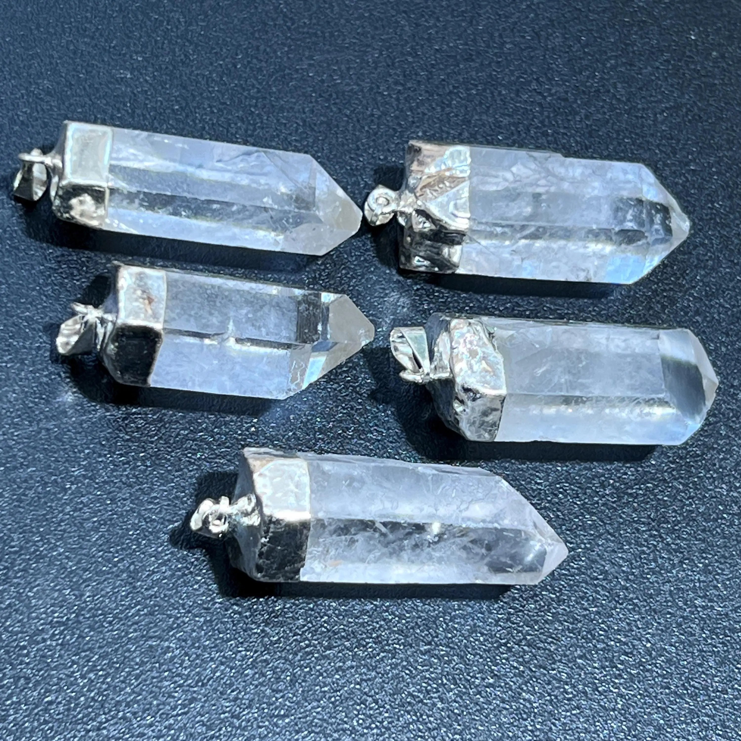 Quartz Crystal Point Pendant (Silver Plated) Gemstone Jewelry Necklace Charm Supply | Craft Supplies & Tools > Beads, Gems & Cabochons > Charms & Pendants > Pendants | Wiccan Center
