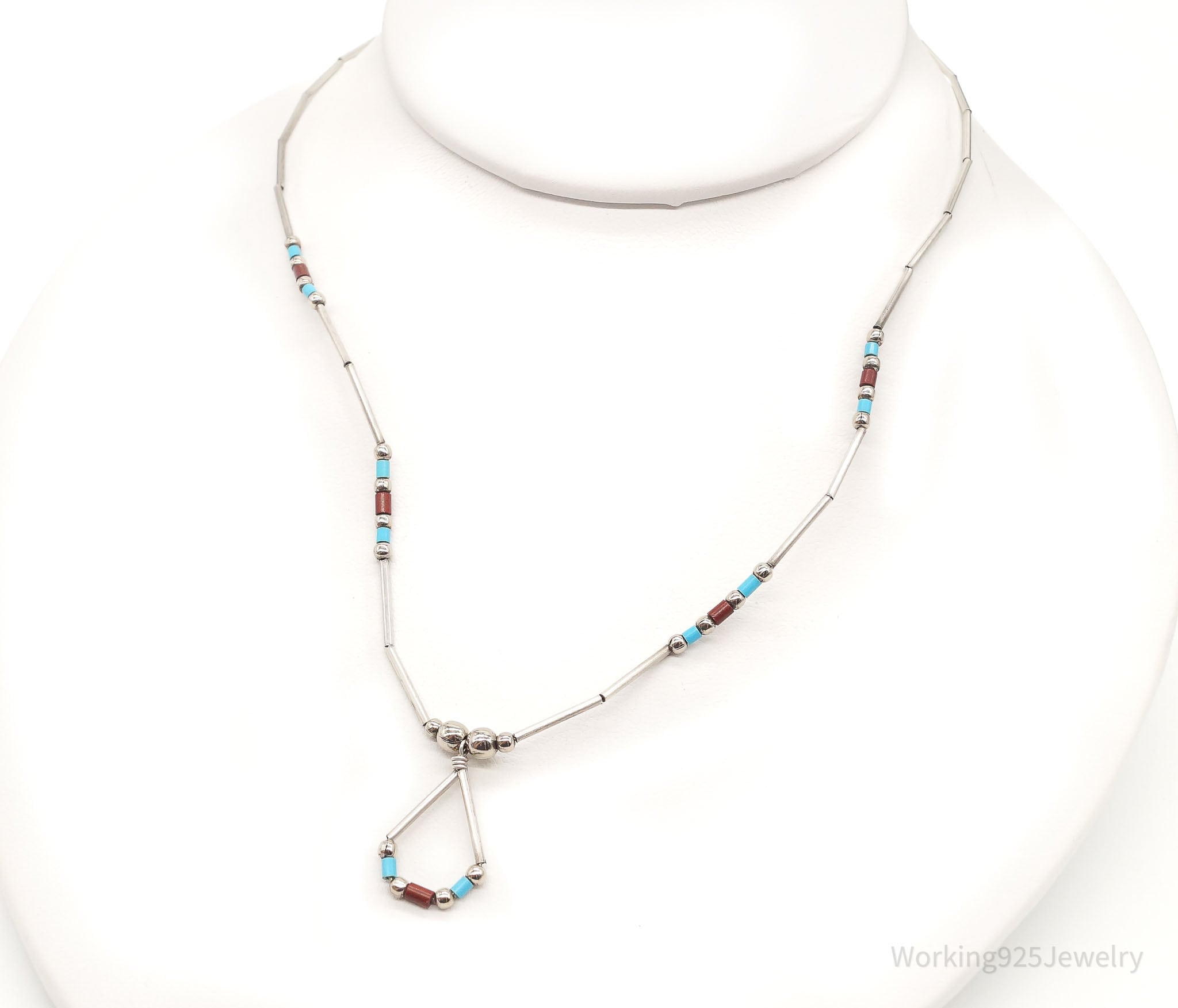 Vintage Native American Coral Turquoise Bead Silver Necklace | Jewelry > Necklaces | Wiccan Center