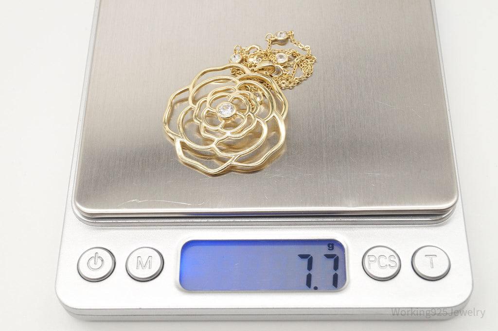 Vintage Cubic Zirconia Gold Vermeil Sterling Silver Flower Necklace 18" | Jewelry > Necklaces > Pendants | Wiccan Center