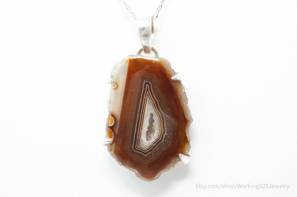 Vintage Large Brown Crazy Lace Agate Sterling Silver Necklace | Jewelry > Necklaces > Pendants | Wiccan Center