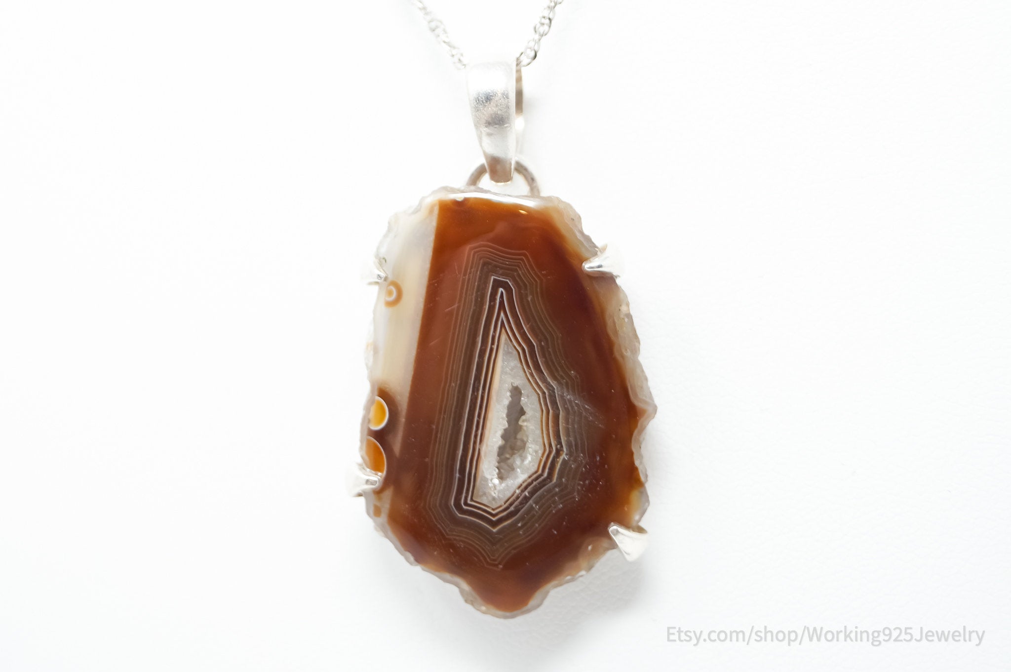 Vintage Large Brown Crazy Lace Agate Sterling Silver Necklace | Jewelry > Necklaces > Pendants | Wiccan Center