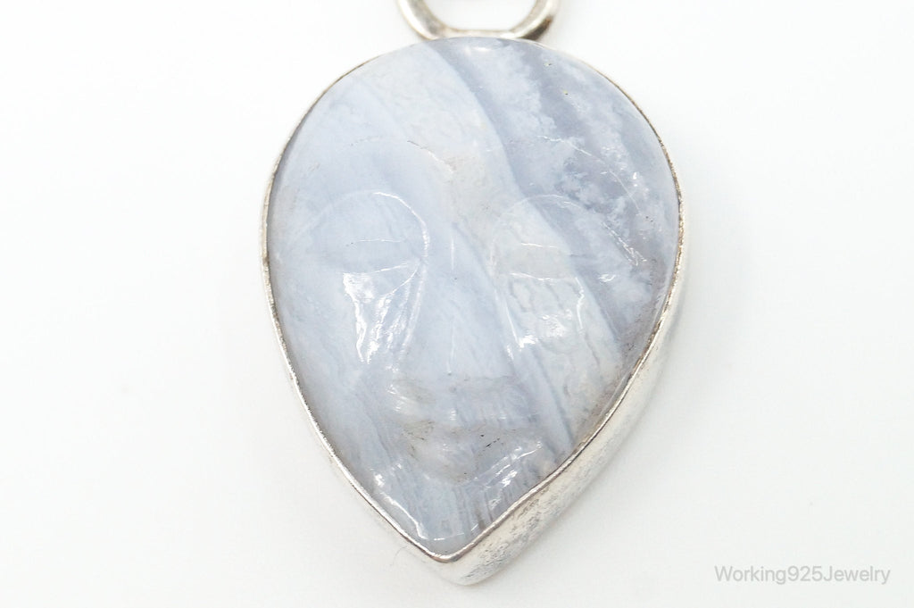 Vintage Blue Lace Agate Moon Face Sterling Silver Pendant | Jewelry > Necklaces > Pendants | Wiccan Center