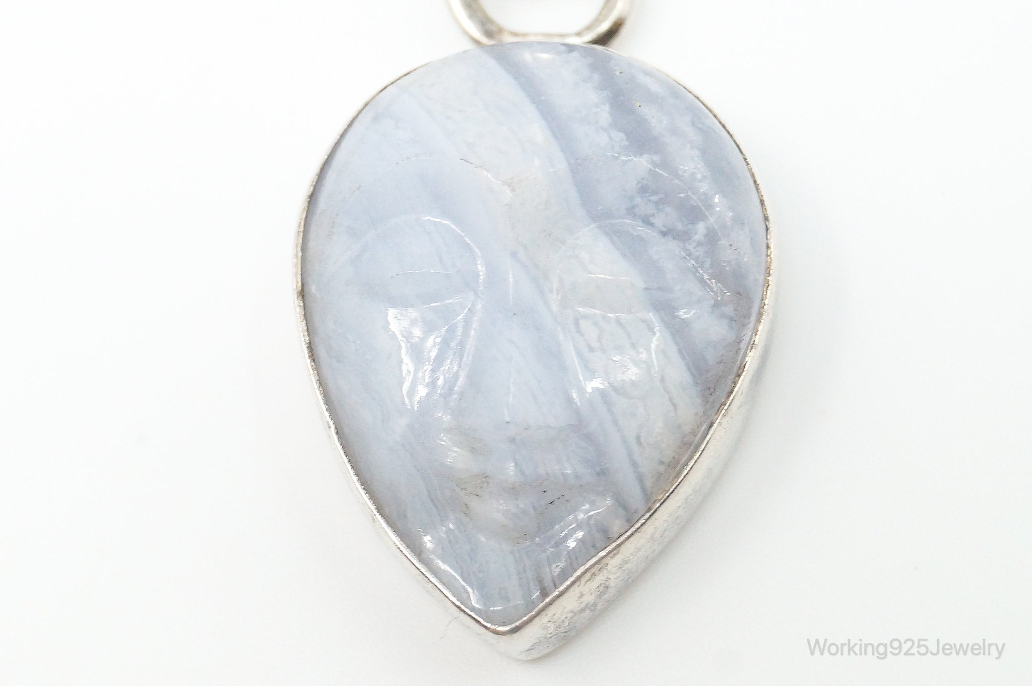Vintage Blue Lace Agate Moon Face Sterling Silver Pendant | Jewelry > Necklaces > Pendants | Wiccan Center