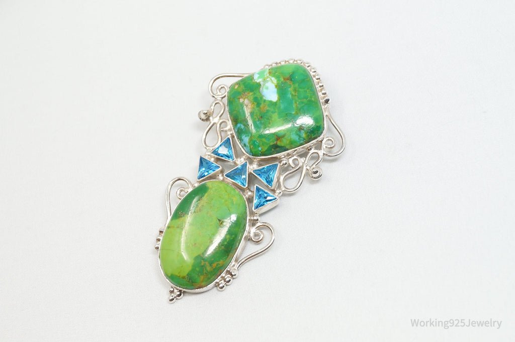 Vintage Large Green Turquoise Blue Topaz Sterling Silver Necklace Pendant | Jewelry > Necklaces > Pendants | Wiccan Center