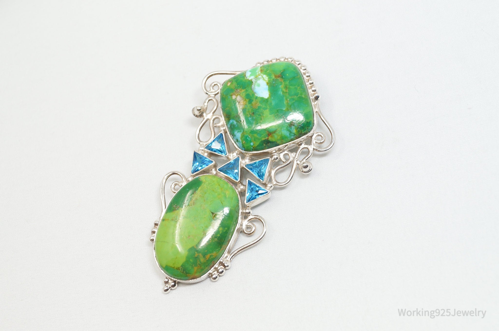 Vintage Large Green Turquoise Blue Topaz Sterling Silver Necklace Pendant | Jewelry > Necklaces > Pendants | Wiccan Center