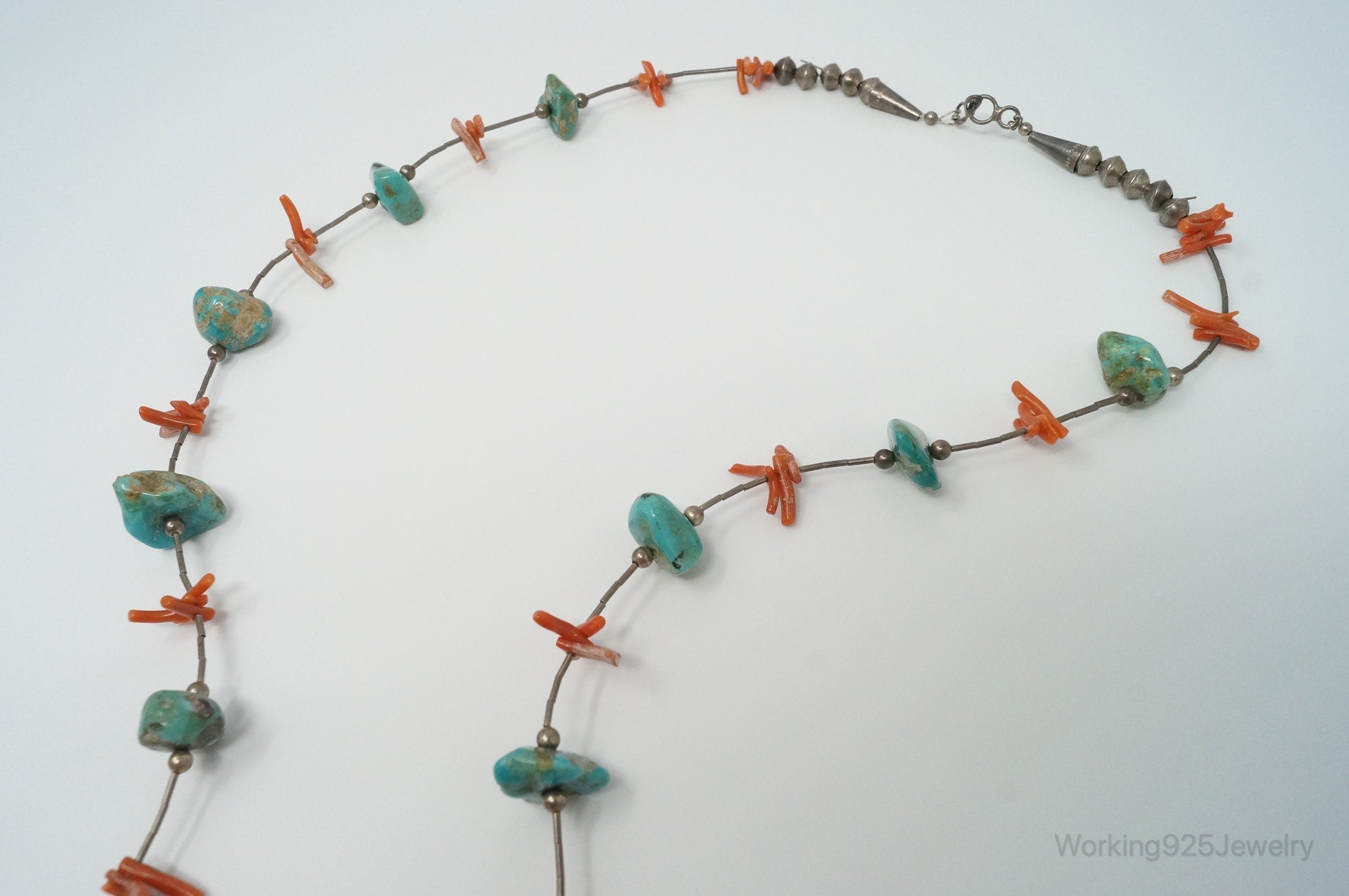 Vintage Native American Unsigned Turquoise Coral Sterling Silver Necklace | Jewelry > Necklaces > Pendants | Wiccan Center