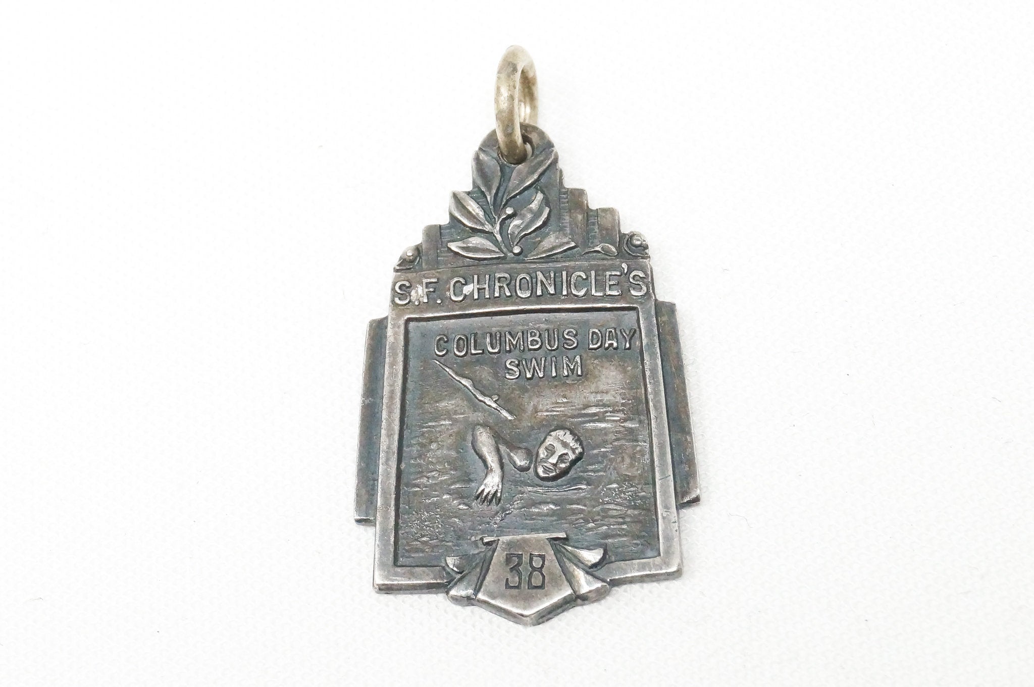 Vintage Antique 1938 Columbus Day Swim Sterling Silver Necklace Pendant | Jewelry > Necklaces > Pendants | Wiccan Center