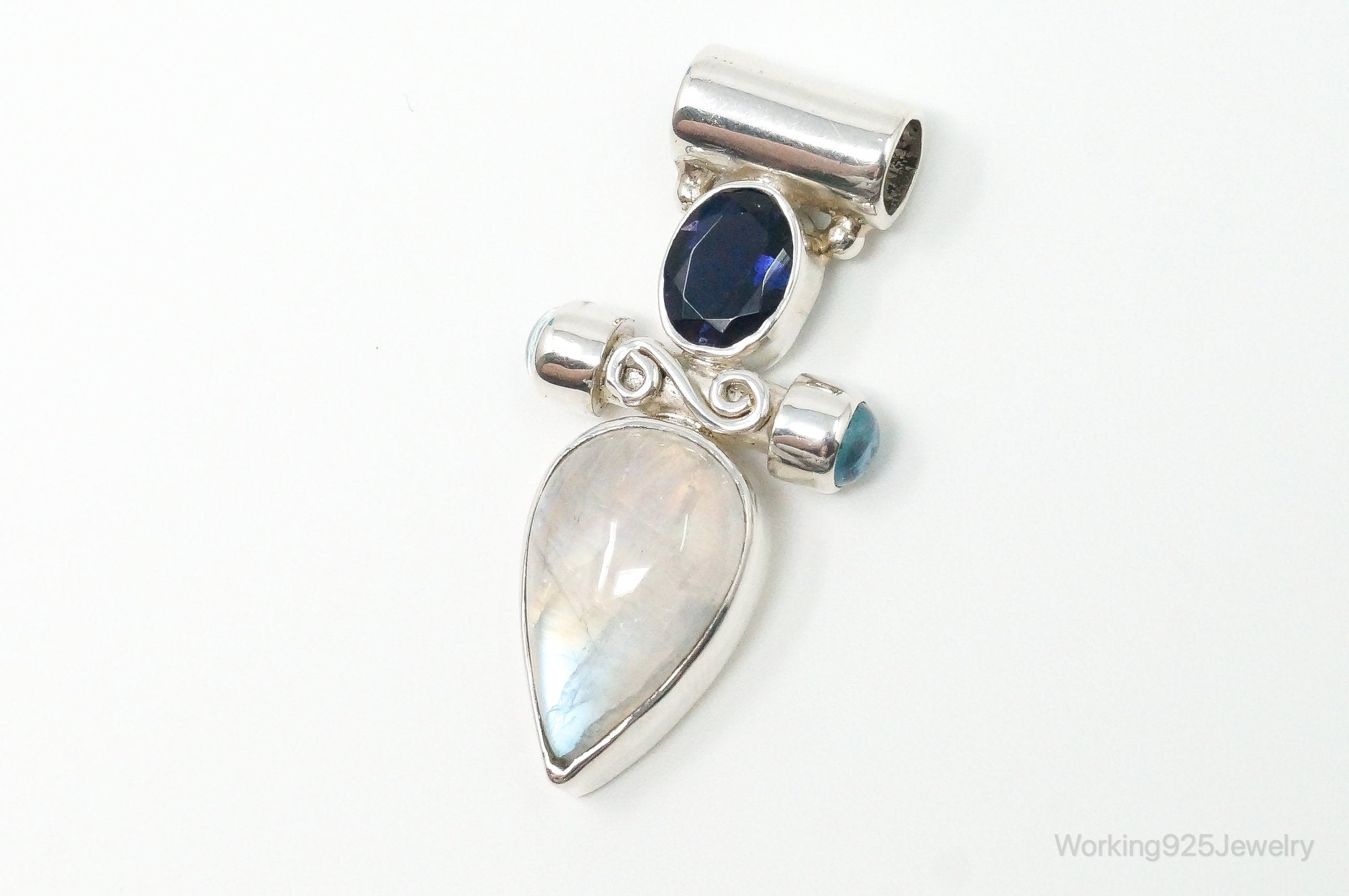 Large Vintage SJ Amethyst Blue Topaz Moonstone Sterling Silver Pendant | Jewelry > Necklaces > Pendants | Wiccan Center