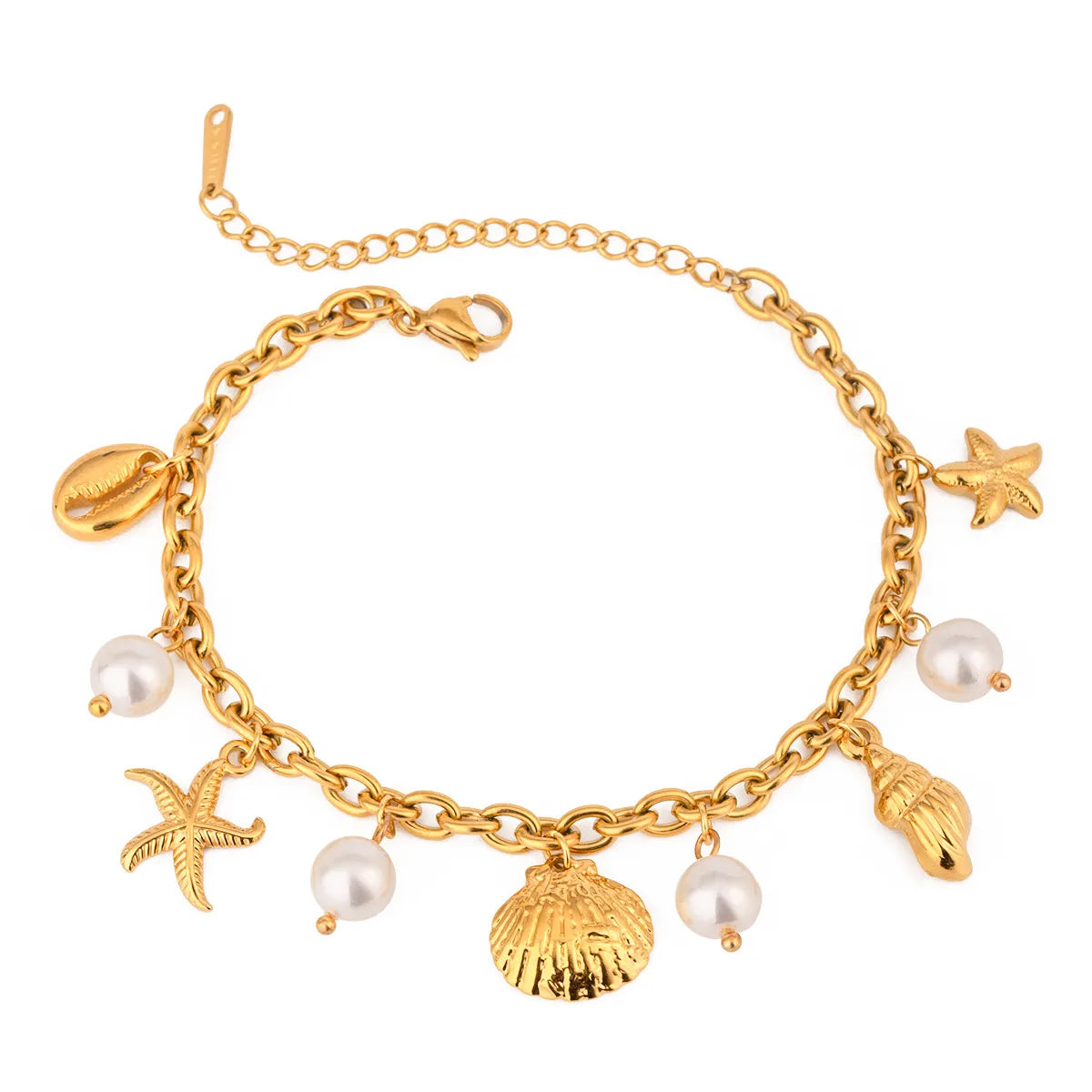 Ocean Theme Stainless Steel Chain Bracelet with Seashell and Starfish Pendants | | Wiccan Center