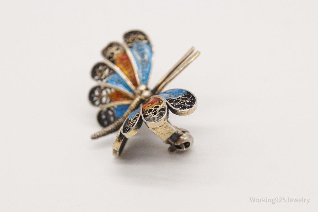 Vintage Butterfly Enamel Gold Wash 800 Silver Filigree Pin Brooch | Jewelry > Brooches, Pins & Clips | Wiccan Center