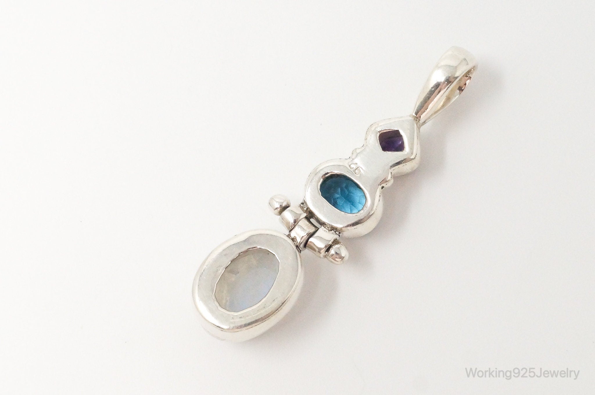 Large Vintage Blue Topaz Amethyst Moonstone Sterling Silver Pendant | Jewelry > Necklaces > Pendants | Wiccan Center