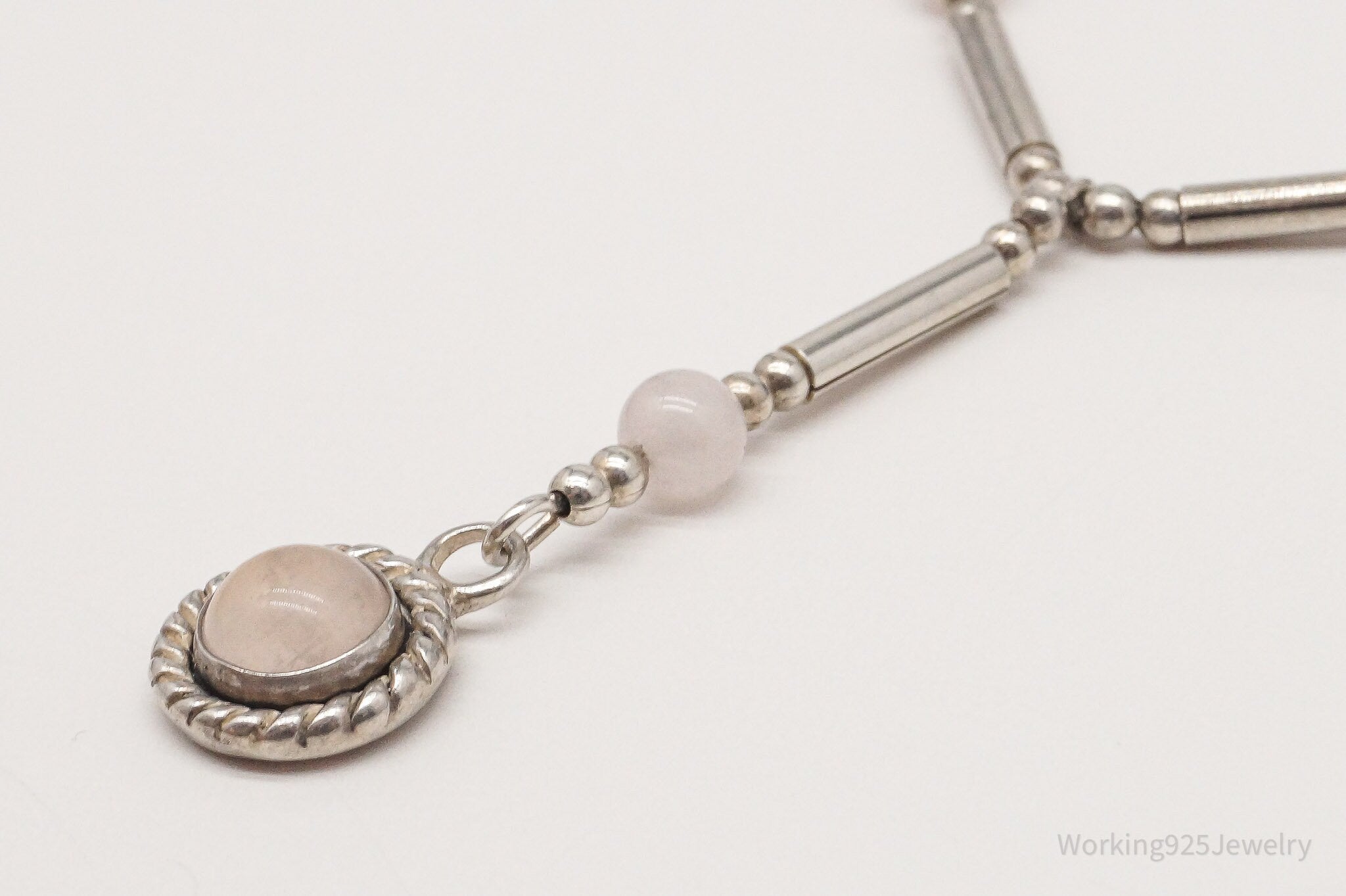 Vintage Western QT Inc Rose Quartz Sterling Silver Beaded Necklace 16" | Jewelry > Necklaces | Wiccan Center