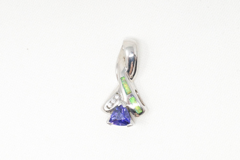 Vintage Art Deco Amethyst Fire Opal CZ Sterling Silver Necklace Pendant | Jewelry > Necklaces > Pendants | Wiccan Center