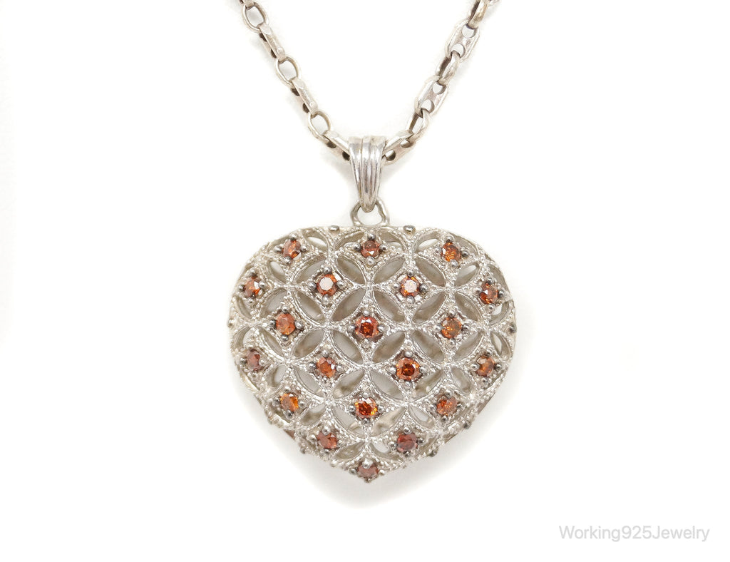 Designer Orange Cubic Zirconia Sterling Silver Heart Necklace | Jewelry > Necklaces > Pendants | Wiccan Center