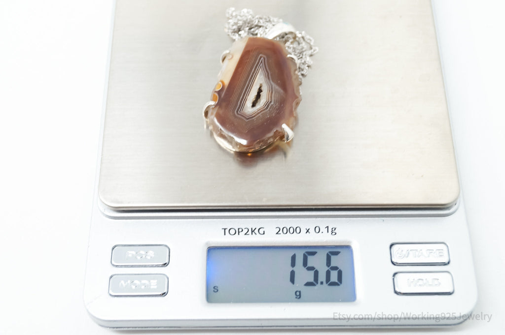 Vintage Large Brown Crazy Lace Agate Sterling Silver Necklace | Jewelry > Necklaces > Pendants | Wiccan Center