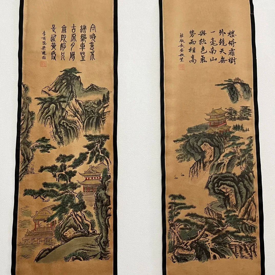 Chinese rice paper living room scroll painting four screens wall decoration hanging picture Wang Yun building