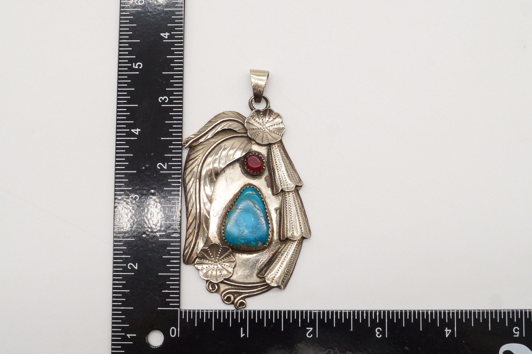 Large Vintage Native American Turquoise Carnelian Sterling Silver Pendant | Jewelry > Necklaces > Pendants | Wiccan Center