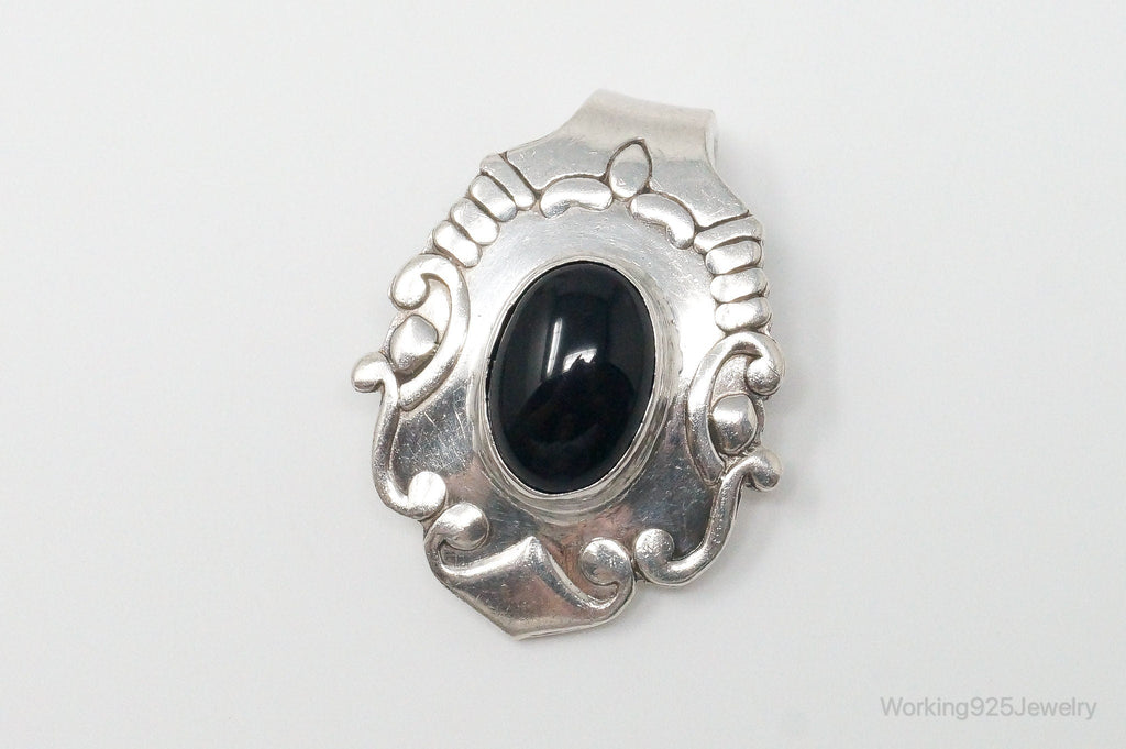 Large Vintage Mexico Black Onyx Art Deco Sterling Silver Pendant | Jewelry > Necklaces > Pendants | Wiccan Center