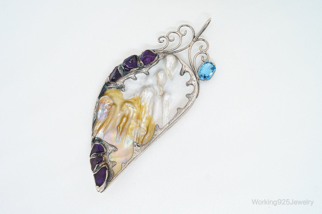 Large Vintage Multi Gem Modernist Sterling Silver Pendant | Jewelry > Necklaces > Pendants | Wiccan Center