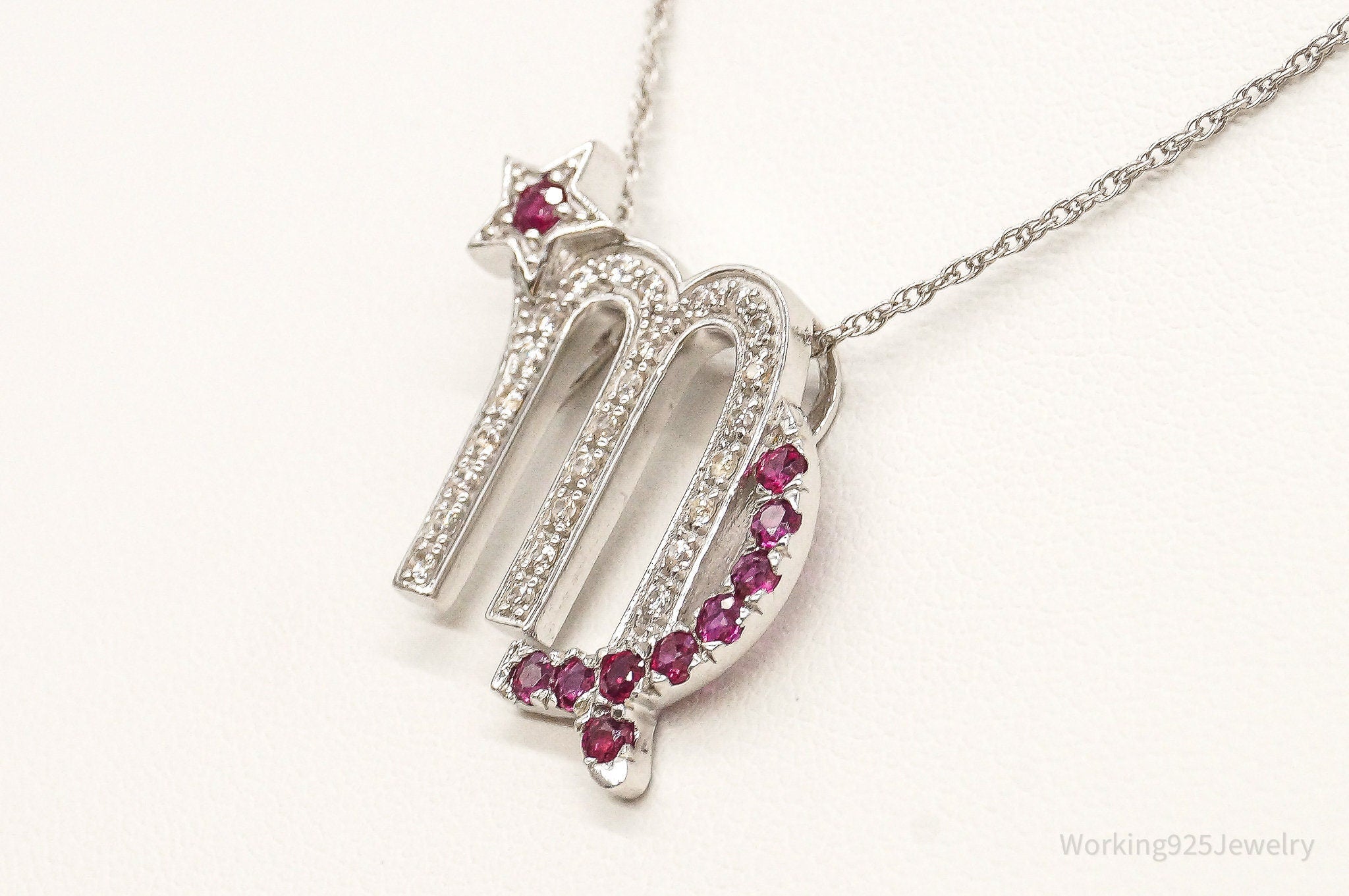 Ruby Cubic Zirconia Scorpio Sterling Silver Necklace | Jewelry > Necklaces > Pendants | Wiccan Center