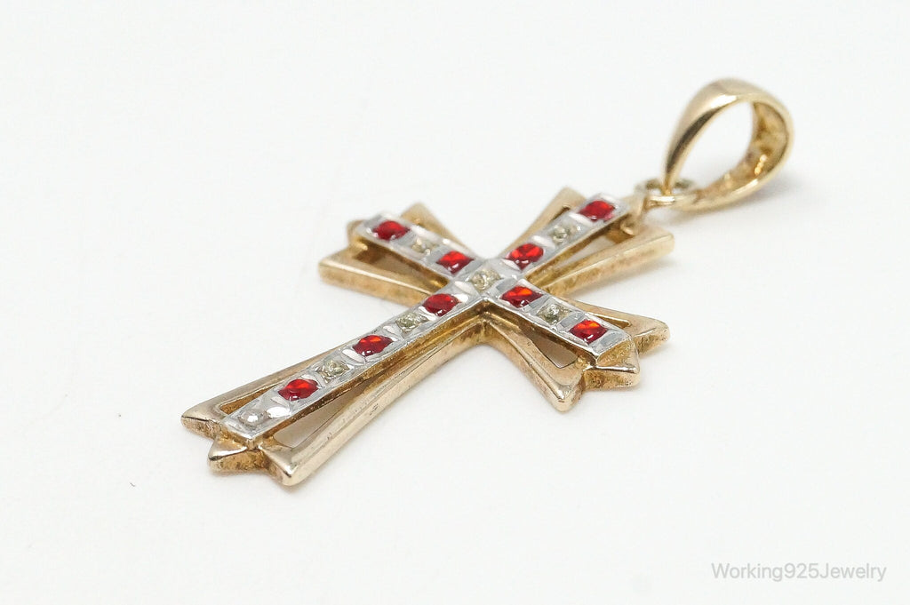 Vintage Designer SLC Ruby Rhinestone Gold Vermeil Cross Sterling Silver Pendant | Jewelry > Necklaces > Pendants | Wiccan Center