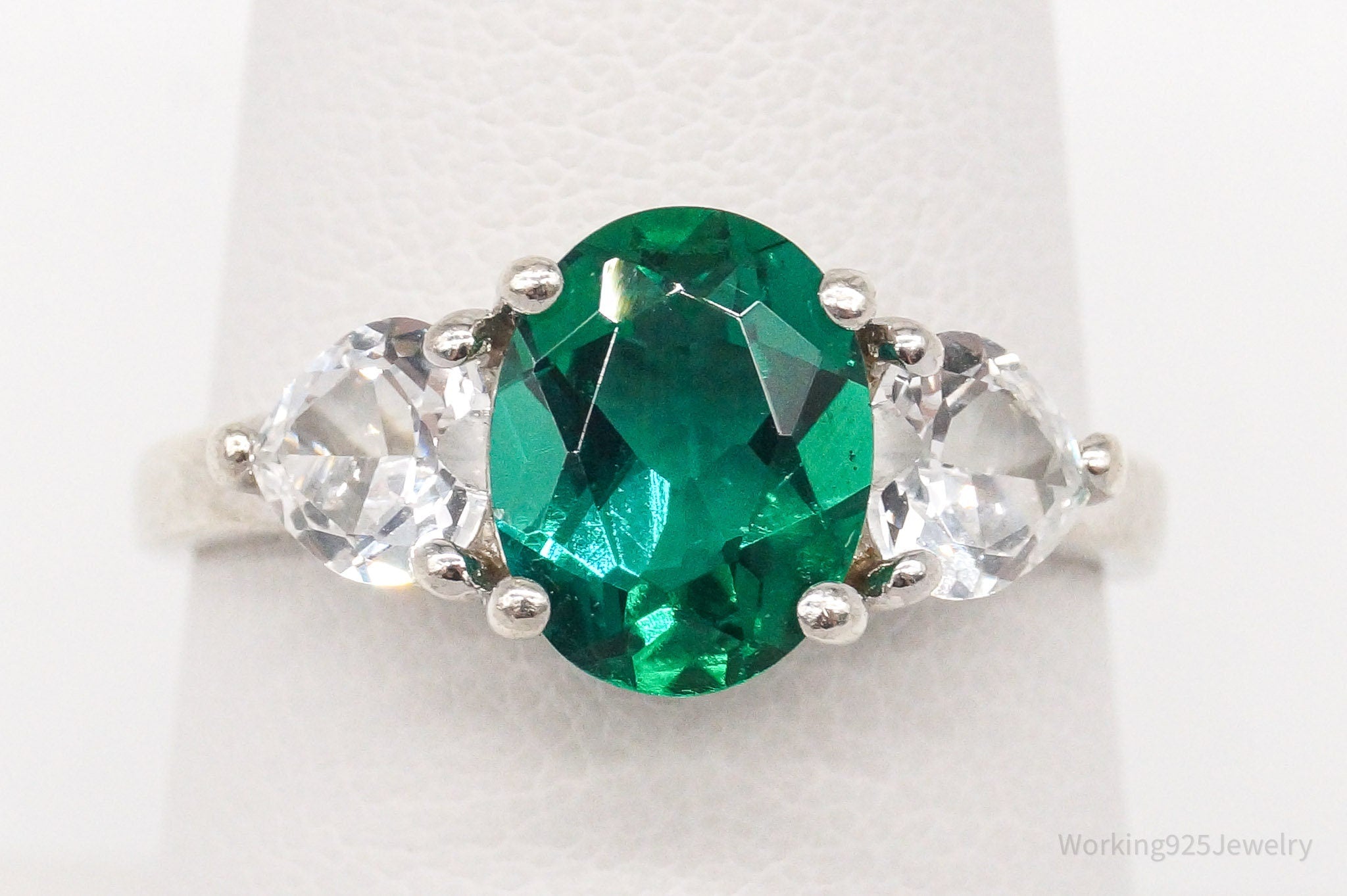 Vintage SAI Lab Emerald White Sterling Silver Ring - Size 7.75 | Jewelry > Rings | Wiccan Center