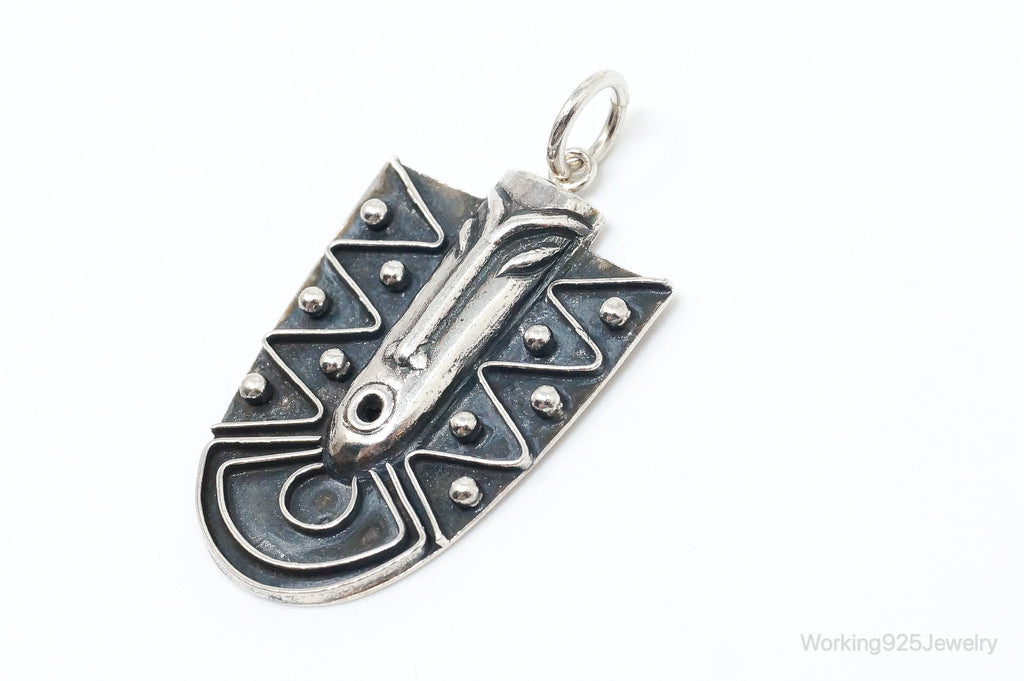 Vintage Aztec Style Mask Tribal Sterling Silver Necklace Pendant | Jewelry > Necklaces > Pendants | Wiccan Center