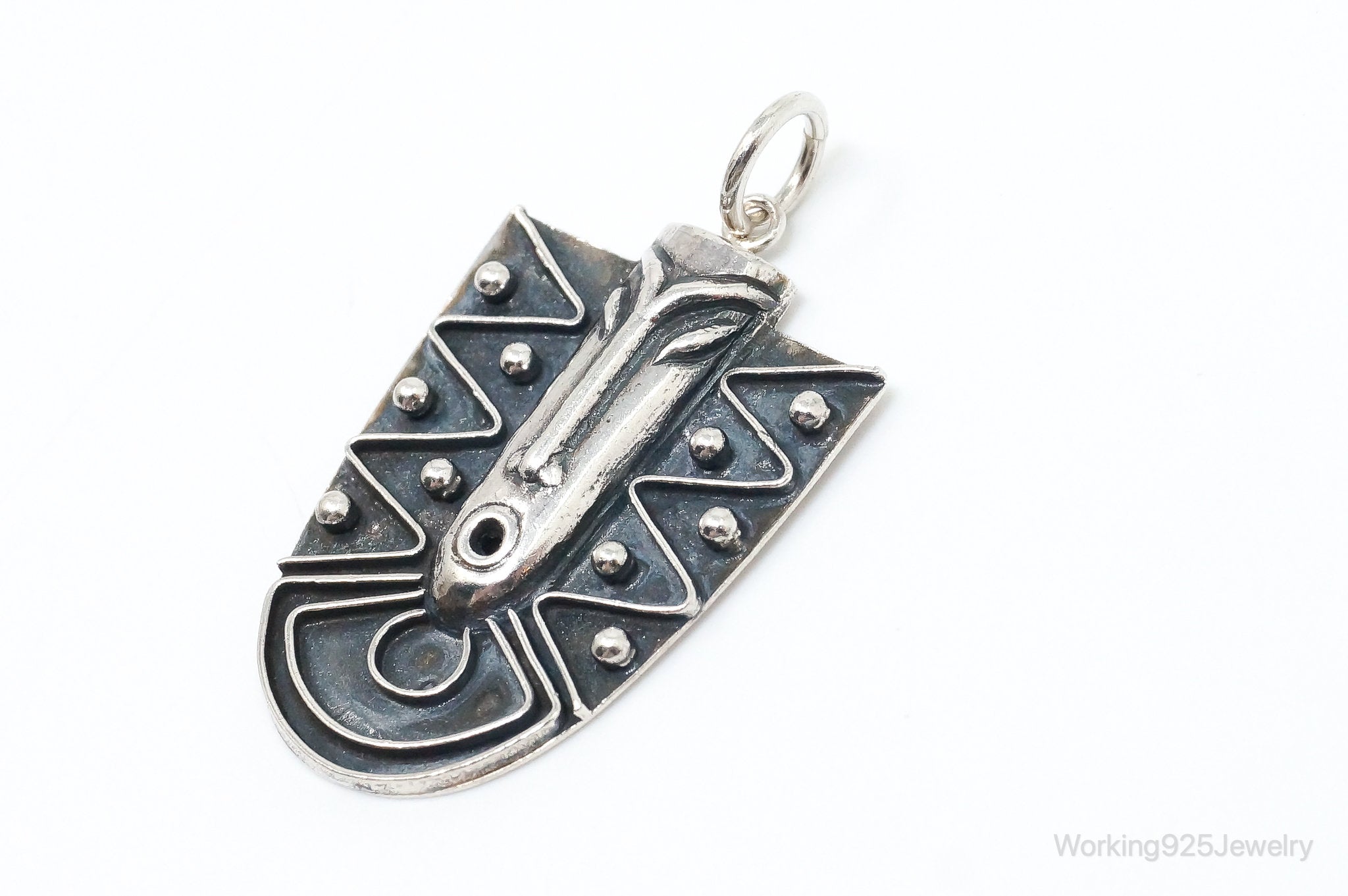 Vintage Aztec Style Mask Tribal Sterling Silver Necklace Pendant | Jewelry > Necklaces > Pendants | Wiccan Center