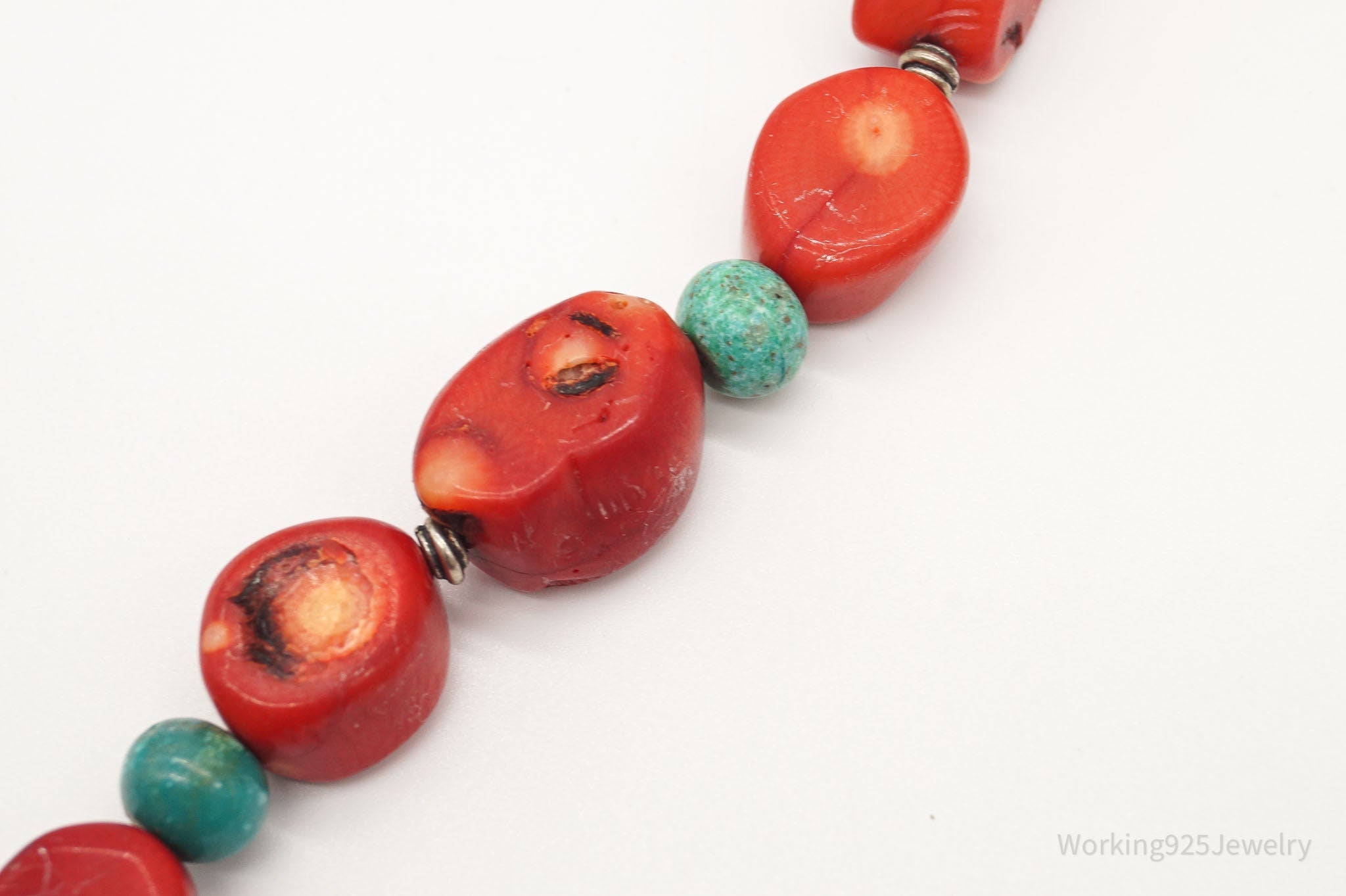 Vintage BARSE Chunky Coral Turquoise Sterling Silver Bead Necklace | Jewelry > Necklaces | Wiccan Center
