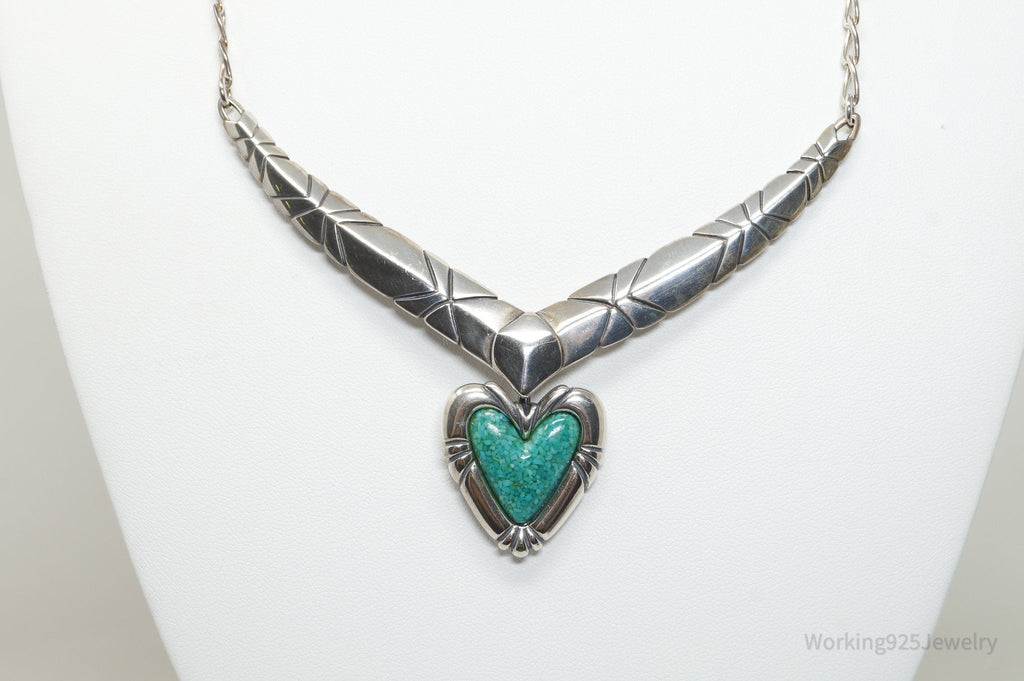 Vintage Designer Carolyn Pollack Turquoise Heart Sterling Silver Necklace | Jewelry > Necklaces | Wiccan Center