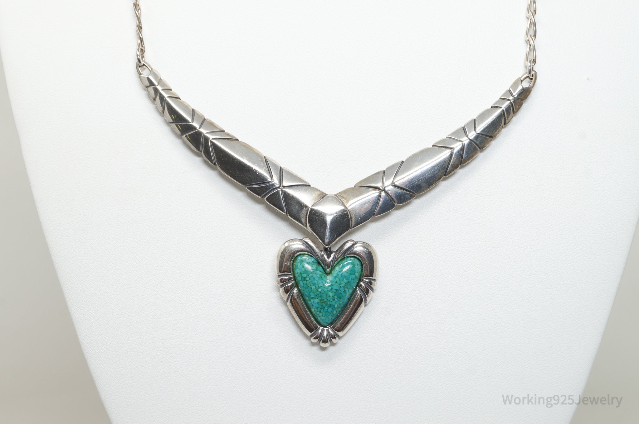 Vintage Designer Carolyn Pollack Turquoise Heart Sterling Silver Necklace | Jewelry > Necklaces | Wiccan Center