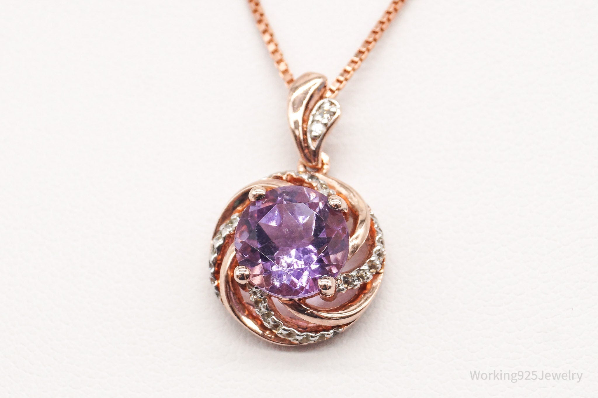 Vintage Amethyst Cubic Zirconia Rose Gold Vermeil Sterling Silver Necklace | Jewelry > Necklaces > Pendants | Wiccan Center