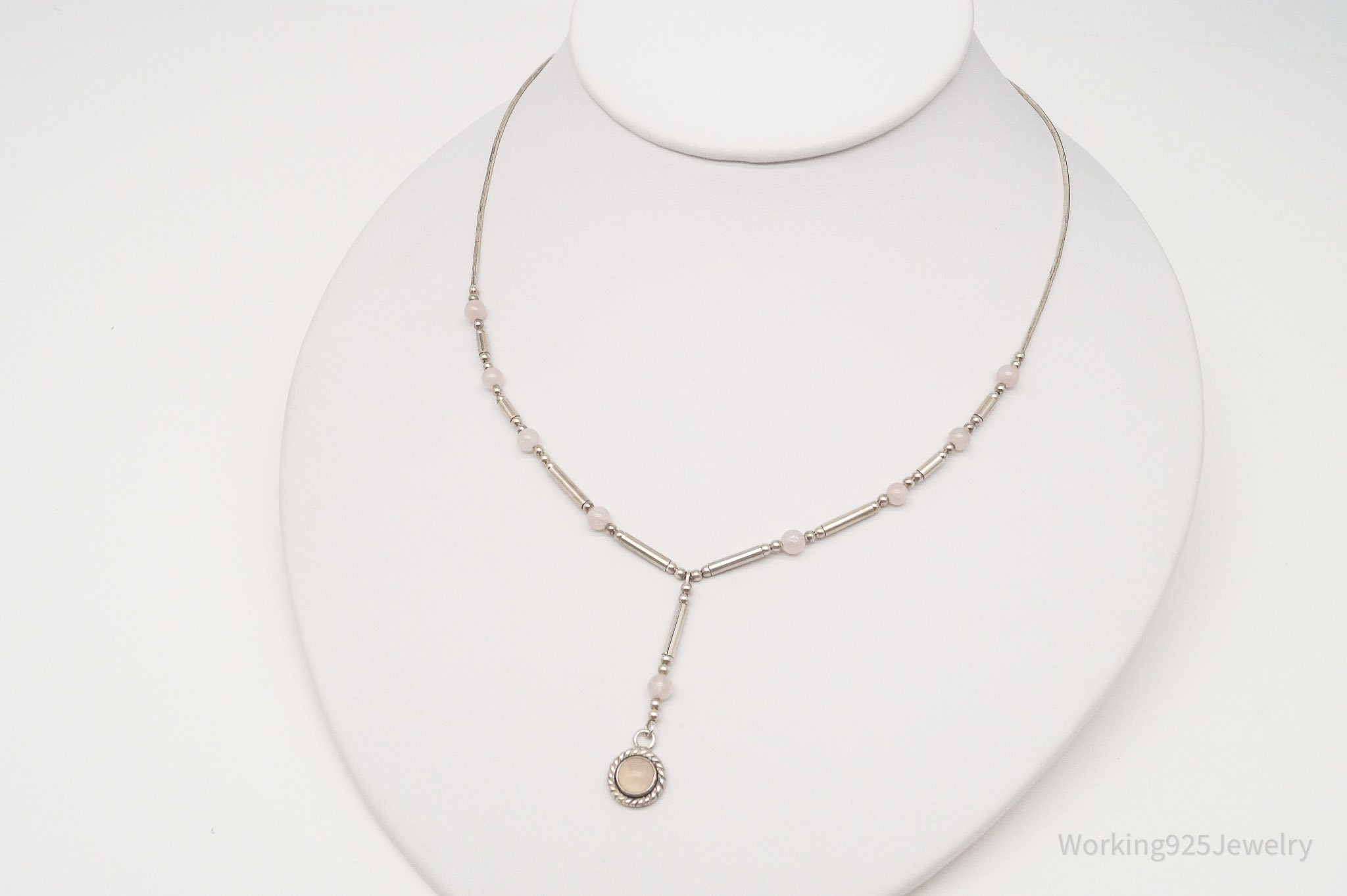 Vintage Western QT Inc Rose Quartz Sterling Silver Beaded Necklace 16" | Jewelry > Necklaces | Wiccan Center