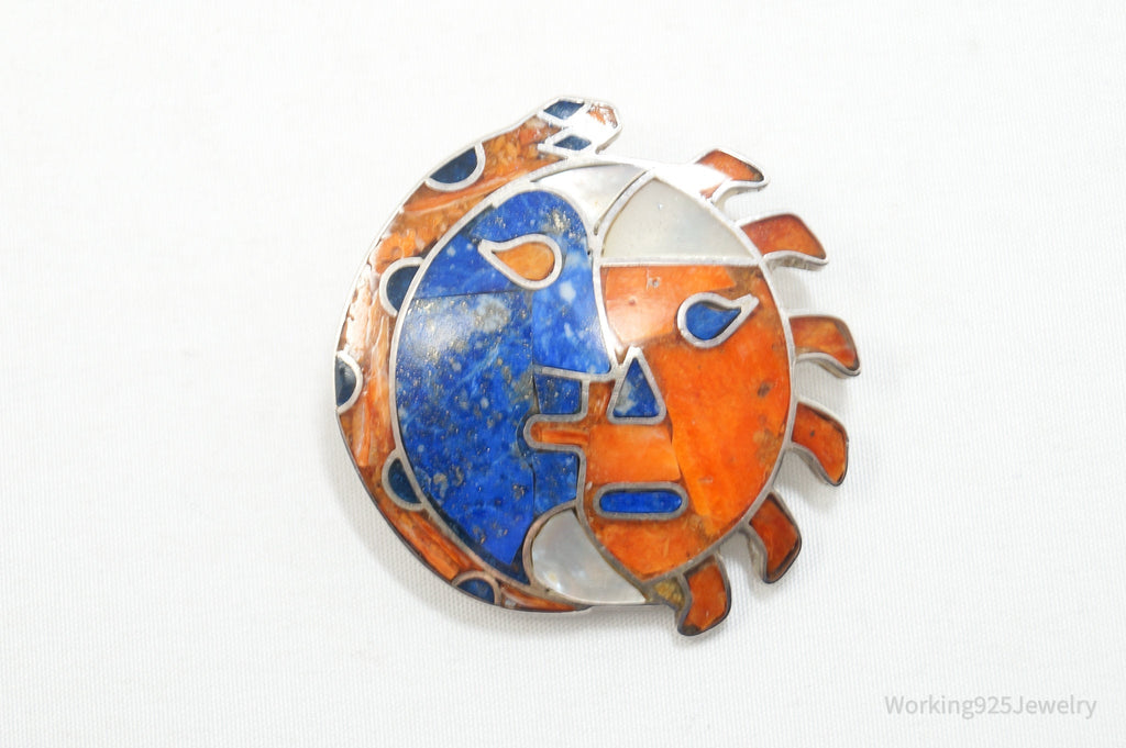 Vtg Large Handmade Mexico Sun Moon 950 Silver Southwestern Brooch Pendant | Jewelry > Necklaces > Pendants | Wiccan Center