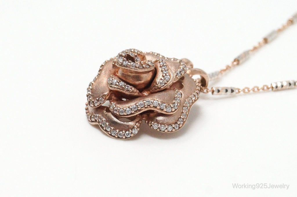 Vintage Cubic Zirconia Rose Gold Vermeil Sterling Silver Flower Necklace | Jewelry > Necklaces > Pendants | Wiccan Center