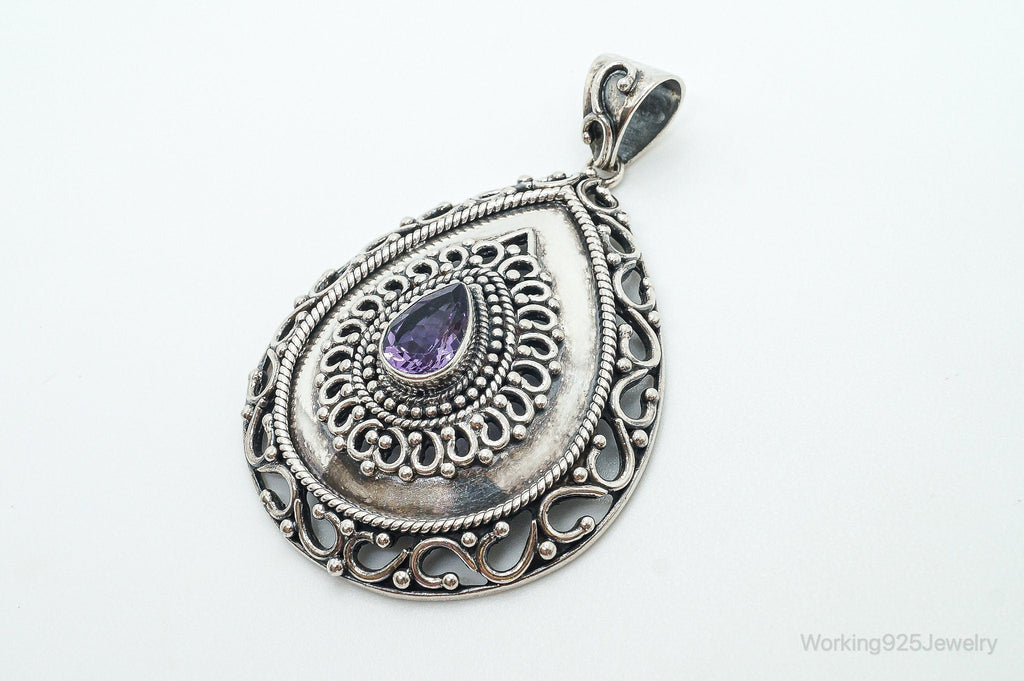 Designer Large Amethyst Bali Inspired Sterling Silver Pendant | Jewelry > Necklaces > Pendants | Wiccan Center