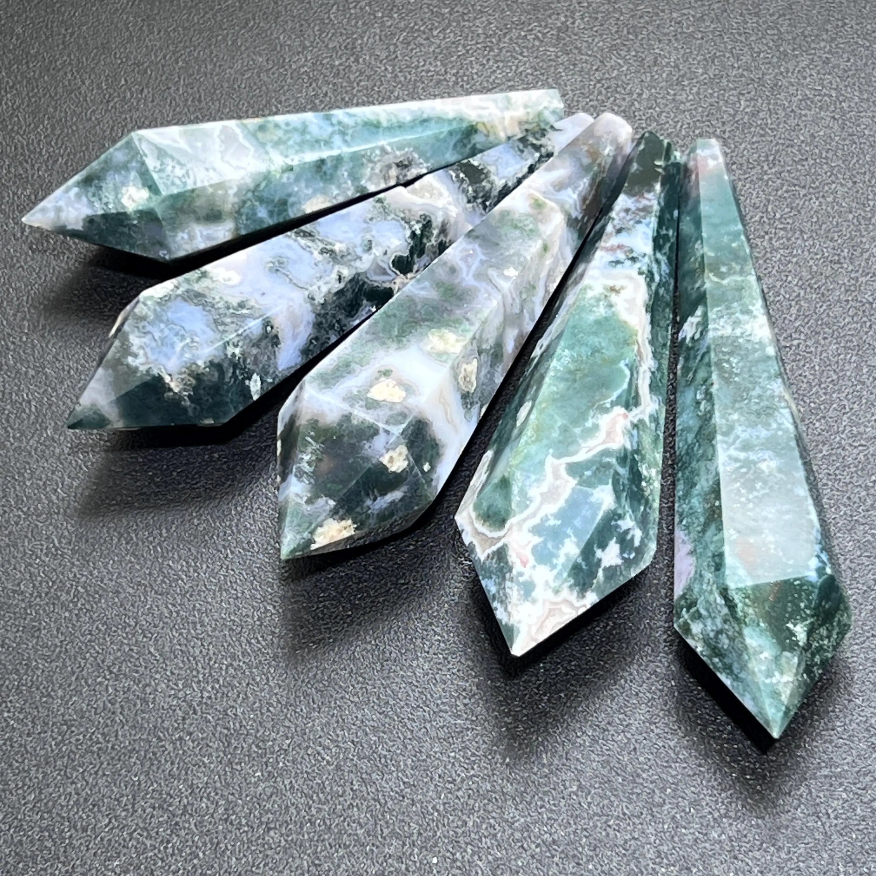 Moss Agate Crystal Point Scepter Wand Large (4.5 Inch Avg) Gemstone Decor Carving Wholesale | Home & Living > Home Decor > Home Accents > Rocks & Geodes | Wiccan Center