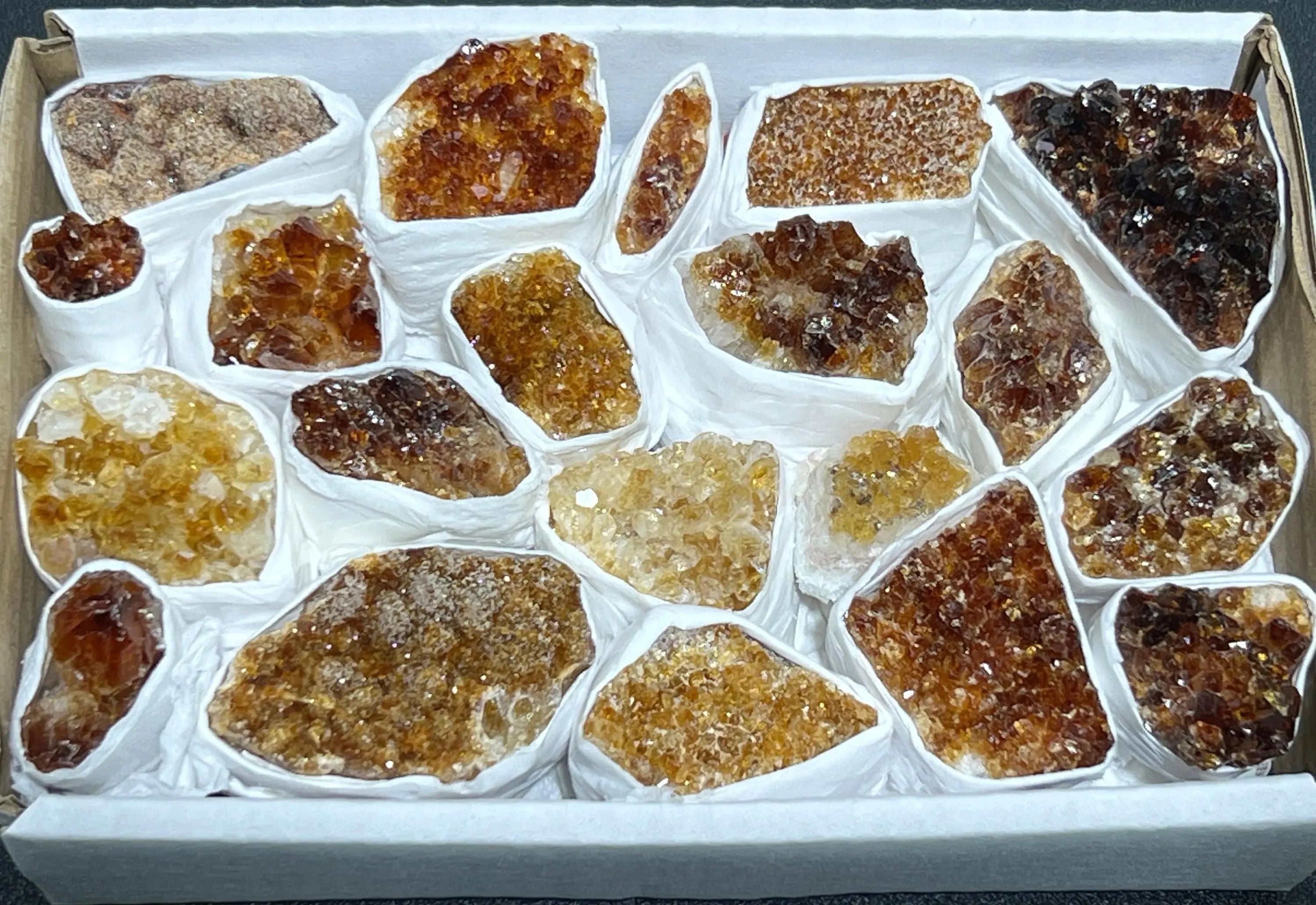 Citrine Druzy Crystal Cluster Wholesale Box Flat | Home & Living > Home Decor > Home Accents > Rocks & Geodes | Wiccan Center