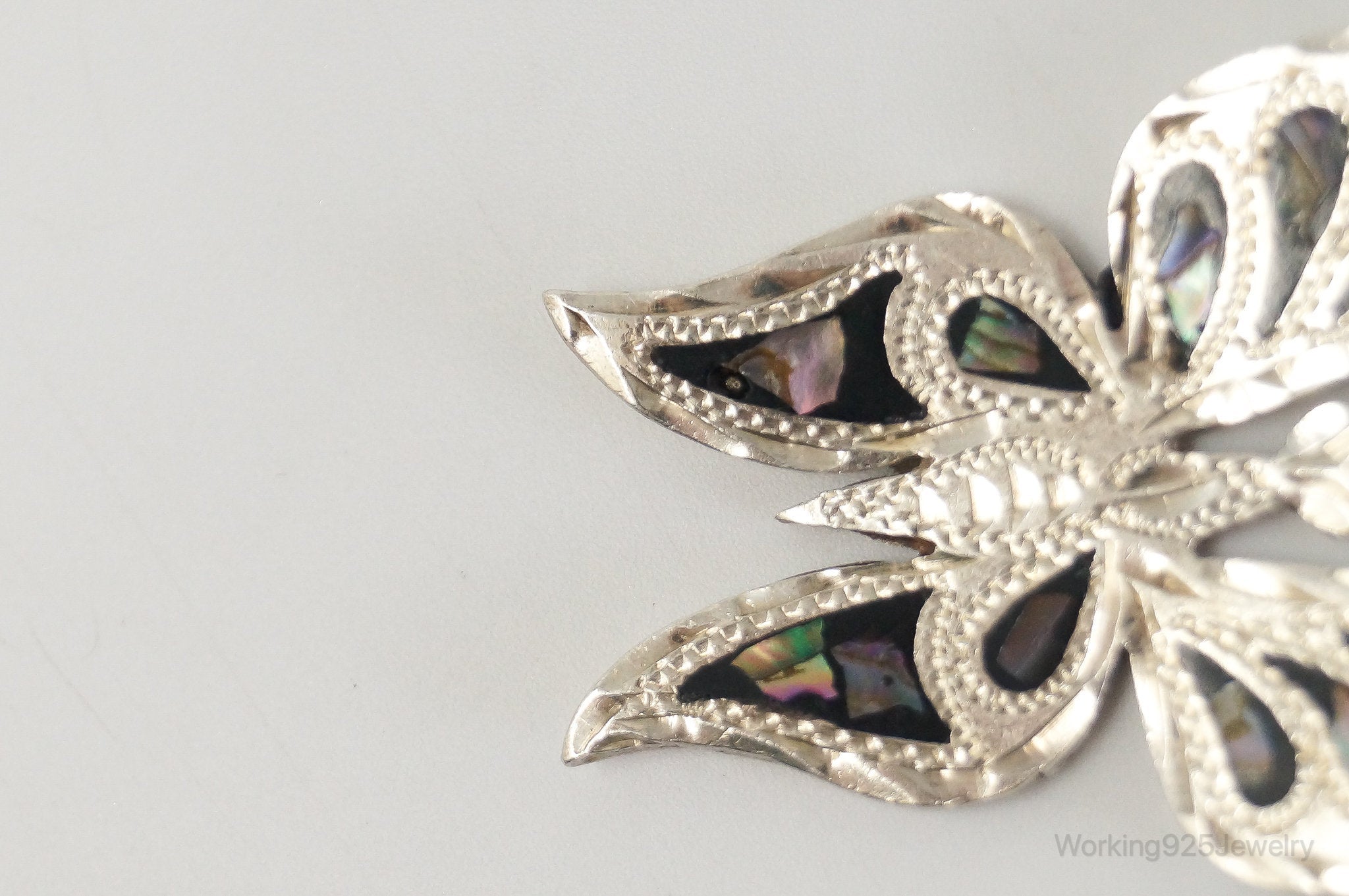 Large Vintage Mexico CC80 Abalone Etched Butterfly Sterling Silver Pendant | Jewelry > Necklaces > Pendants | Wiccan Center