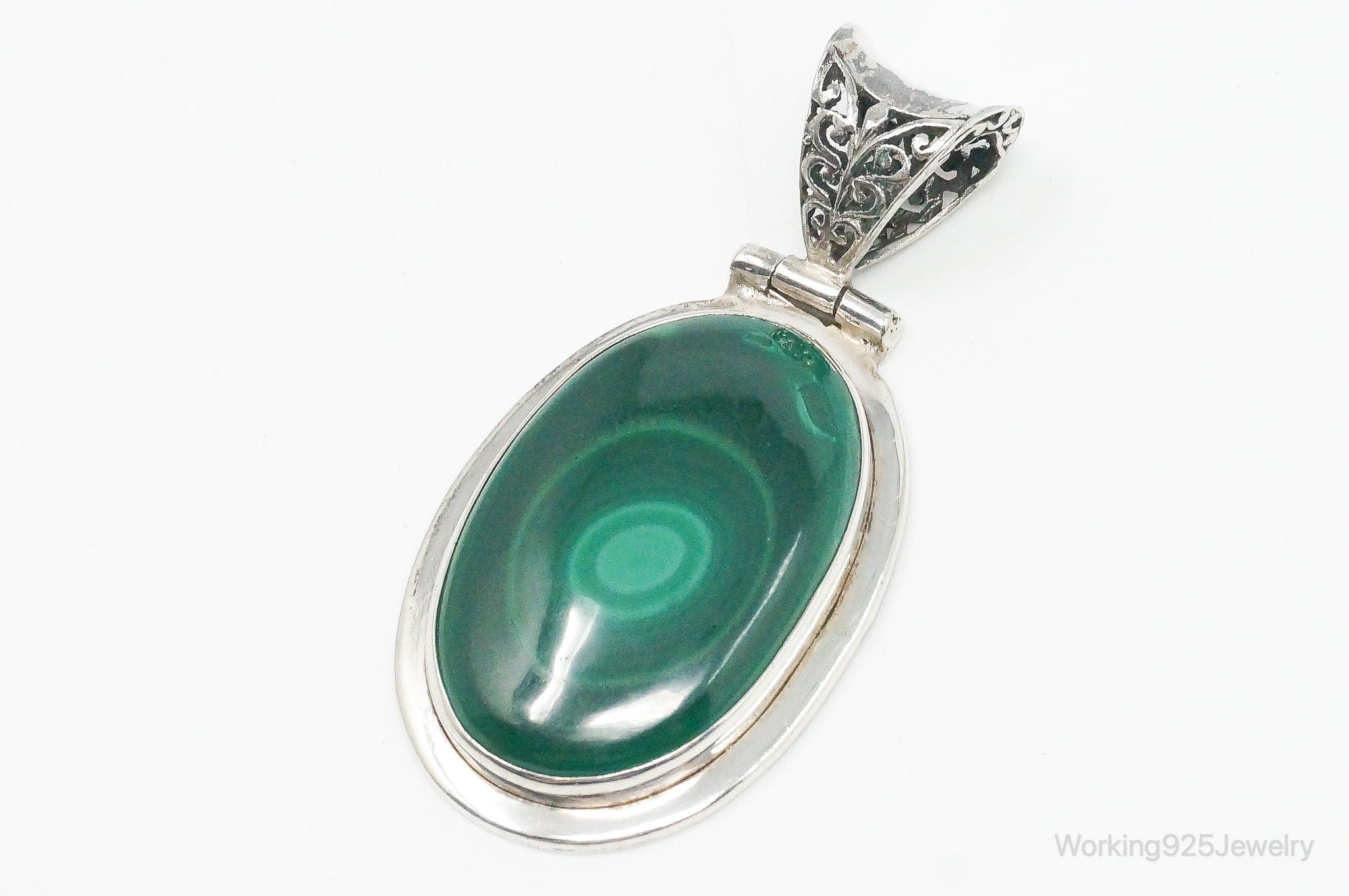 Large Vintage Malachite Sterling Silver Necklace Pendant | Jewelry > Necklaces > Pendants | Wiccan Center