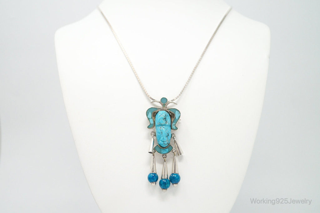 Vintage Mexico Handmade Turquoise Warrior Sterling Silver Necklace Brooch | Jewelry > Necklaces > Pendants | Wiccan Center